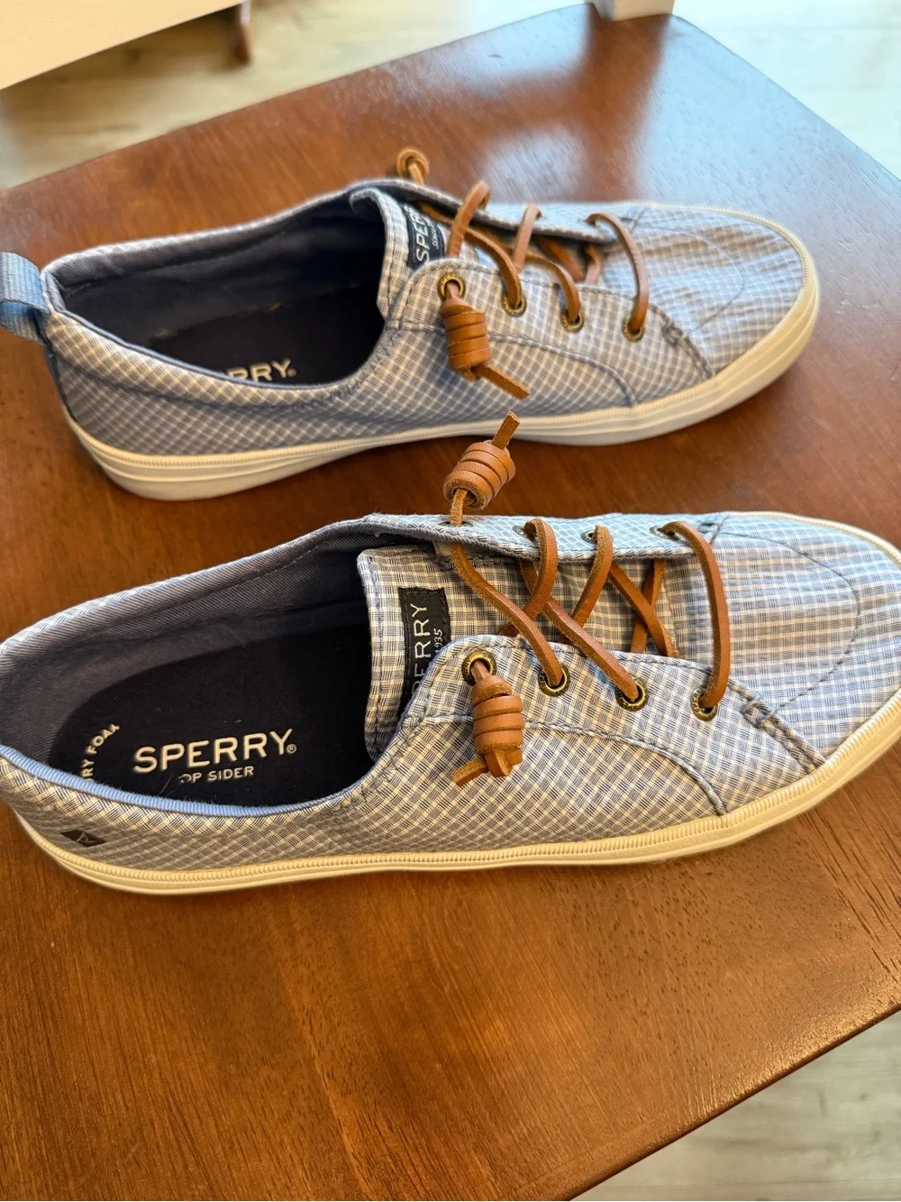 Sperry Light Blue Plaid Slip On Sneakers - Picture 5 of 11